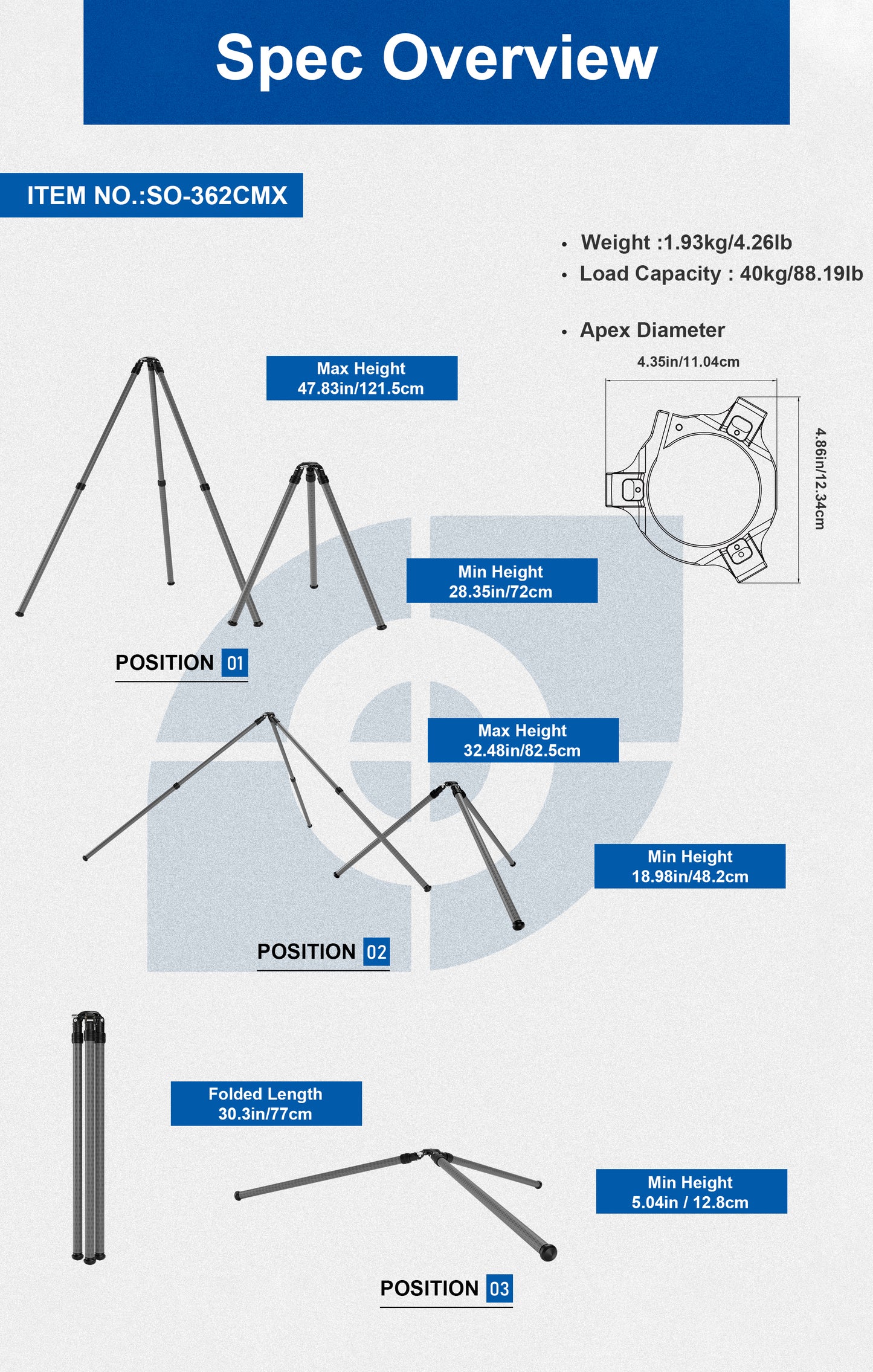 Leofoto SO-362CMX (Short) Inverted Outdoors Series Carbon Fiber Tripod with 75mm Bowl + Platform