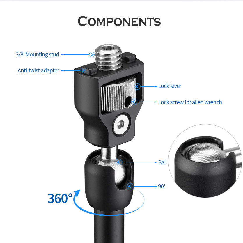 
                  
                    Leofoto AM-5 / AM-6 Kit Versa Magic Arm "Heavy-Duty" | Anti-Twist Adapter | 1/4th Mounting Screws
                  
                