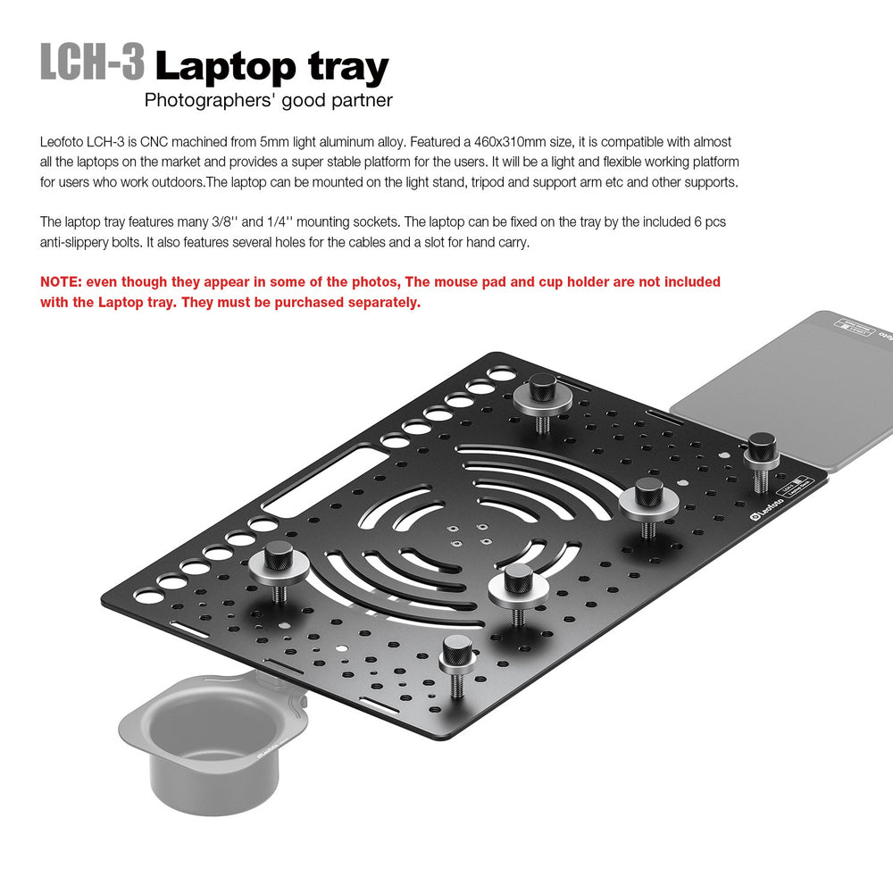 
                  
                    Leofoto LCH-3/LCH-3S Ultimate Laptop Tray (Tray Only) | 1/4" and 3/8" Compatible
                  
                