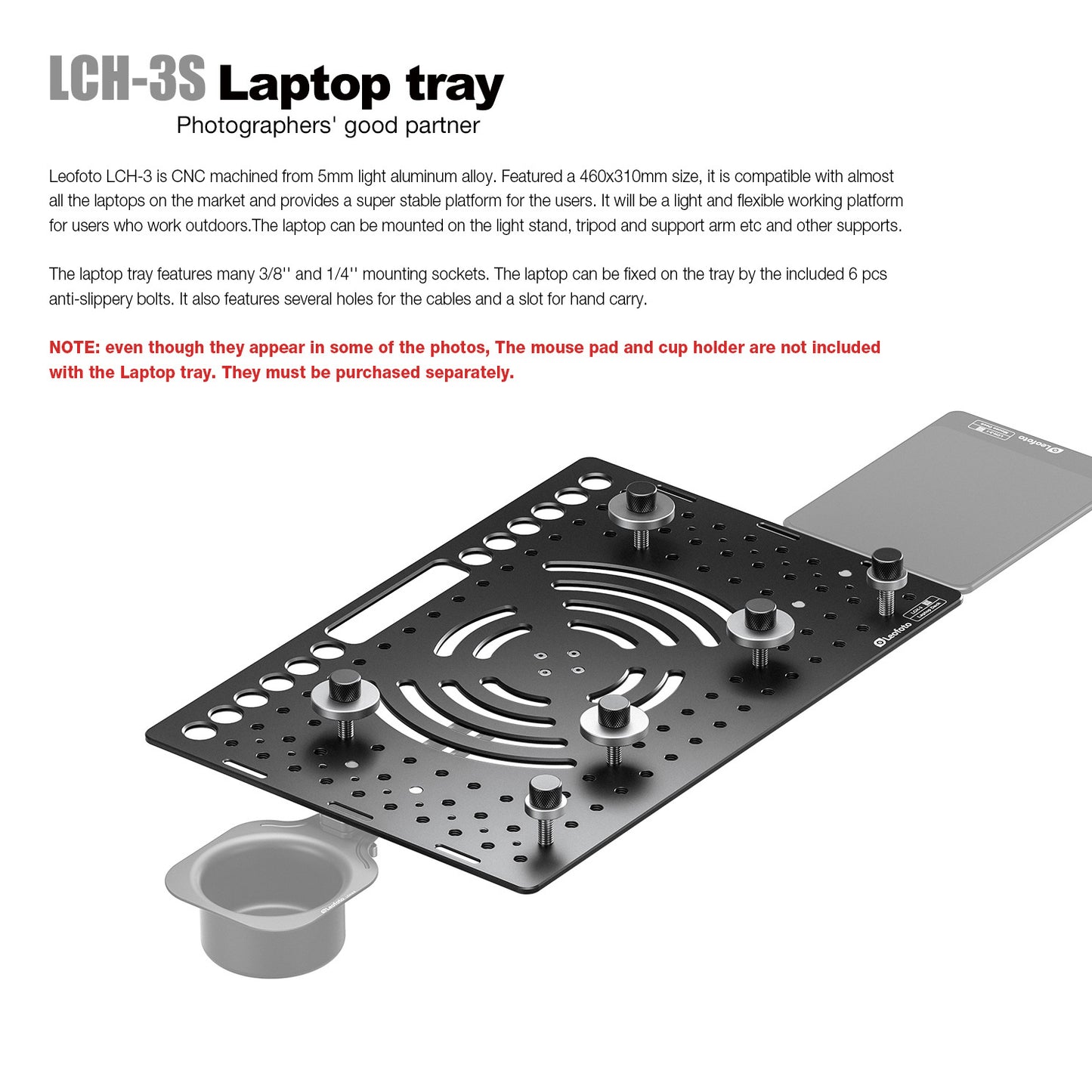 
                  
                    Leofoto LCH-3/LCH-3S Ultimate Laptop Tray (Tray Only) | 1/4" and 3/8" Compatible
                  
                