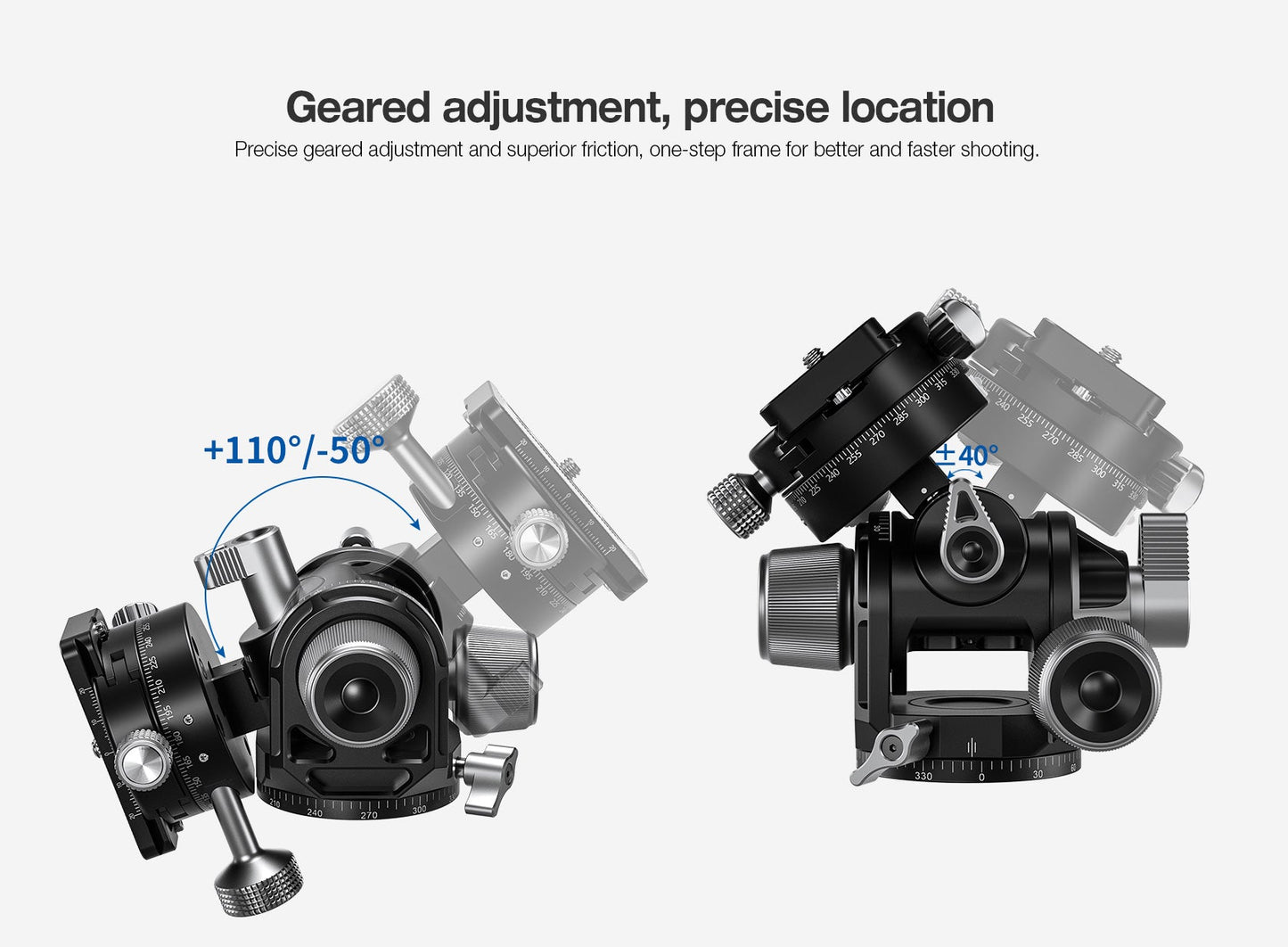 
                  
                    Leofoto G4PROM Four Way Geared Head with GR-3 Extended Knob Geared Panning Adapter | Arca Compatible
                  
                