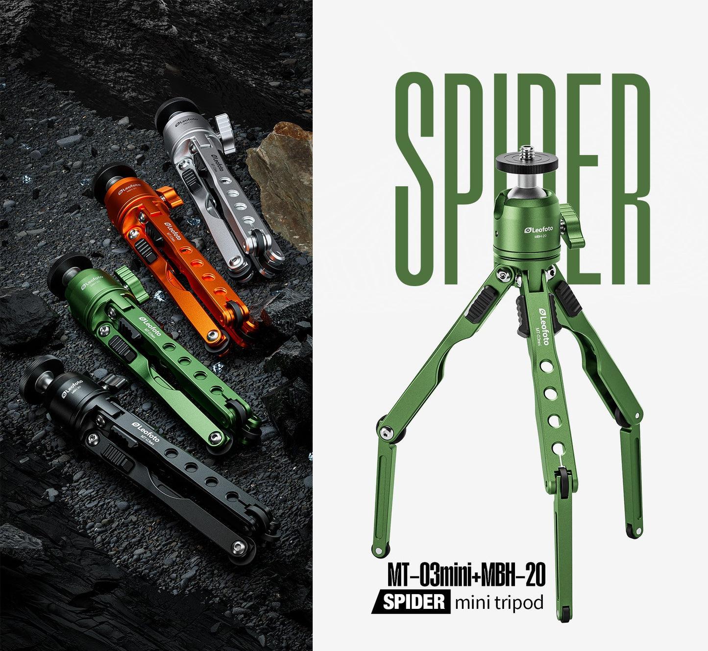 
                  
                    Leofoto MT-03 Mini Spider Folding Tabletop Tripod Kit with MBH-20 Ball Head (4 Colors)
                  
                