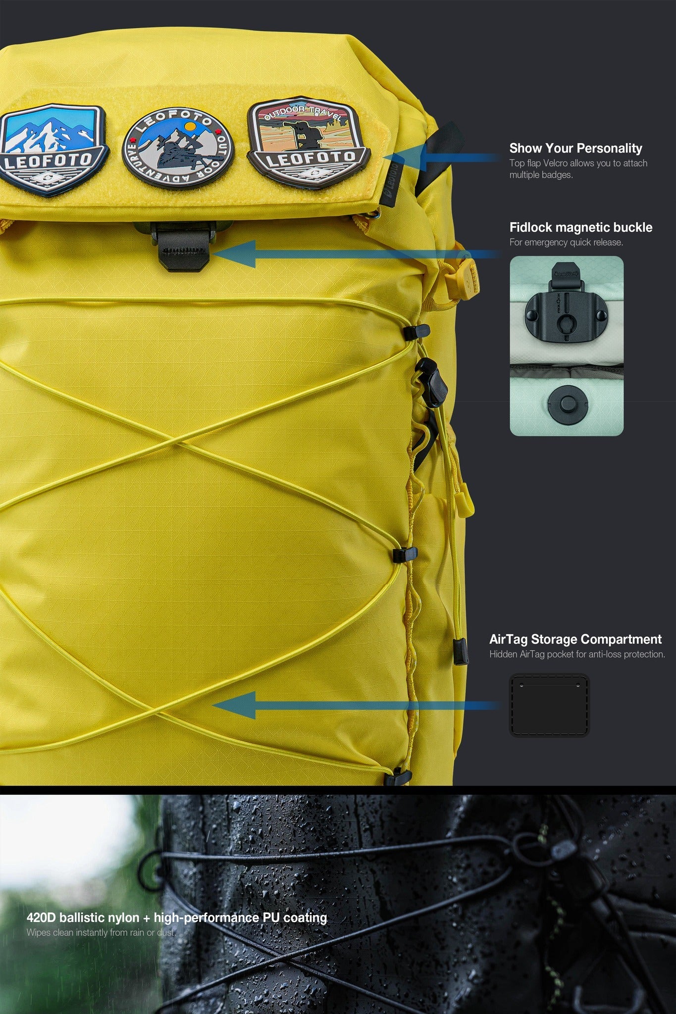 
                  
                    Leofoto 35L All-in-One Outdoor & Travel Backpack (Black / Yellow / Green)
                  
                