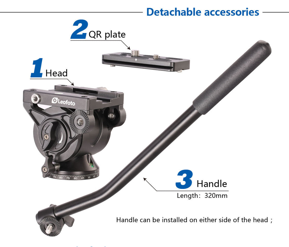 Leofoto BV-10 Fluid Head for Optics up to 11 lb | Handle Leofoto BV-10 Fluid Head for Optics up to 11 lb | Handle