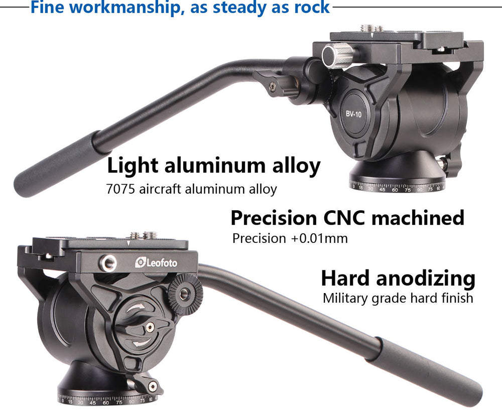 Leofoto BV-10 Fluid Head for Optics up to 11 lb | Handle | Arca  