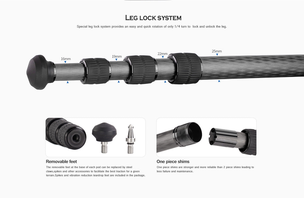 Kit trípode de carbono Leofoto LS-254C+LH30. Altura 120cm. Peso 930 g.