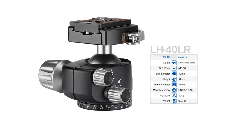 
                  
                    Leofoto LH-LR Ball Head with Lever Release Clamp | Arca Compatible
                  
                
