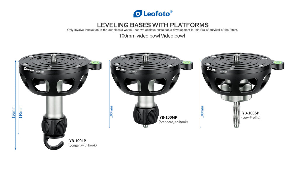 Leofoto YB-100LP / YB-100MP / YB-100SP | Leveling Base with Handle for 100mm Bowl | 3/8