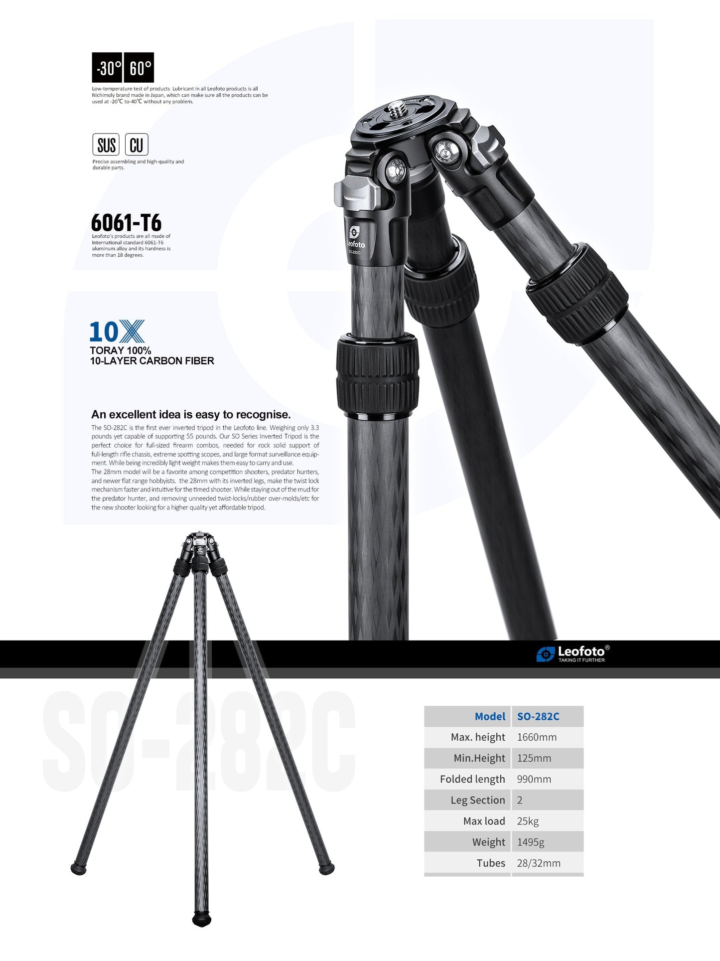 
                  
                    Leofoto SO-282C Inverted Rifle Series Carbon Fiber Tripod | Weight: 3.3lbs | Max Load 55lb/25kg
                  
                