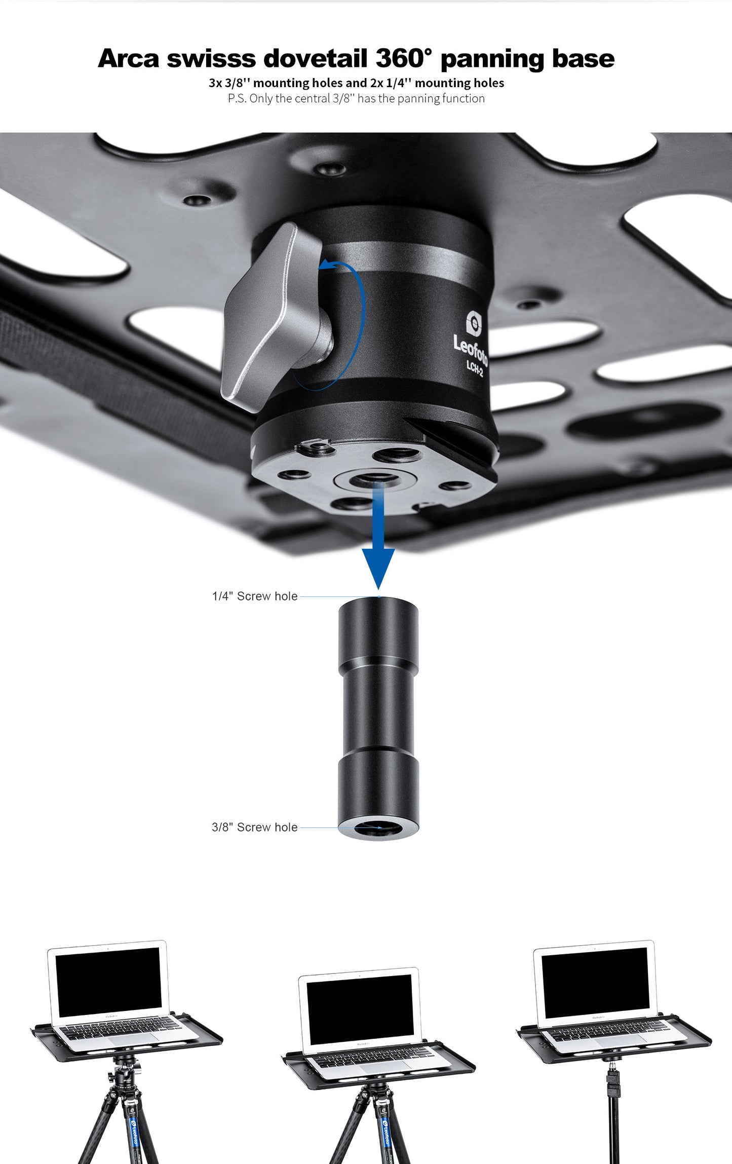 
                  
                    Leofoto LCH-2 16" Laptop / Projector Tray / Combined with Tripod 3/8" &1/4" Mounting Sockets / Arca Swiss Dovetail Panning Base
                  
                