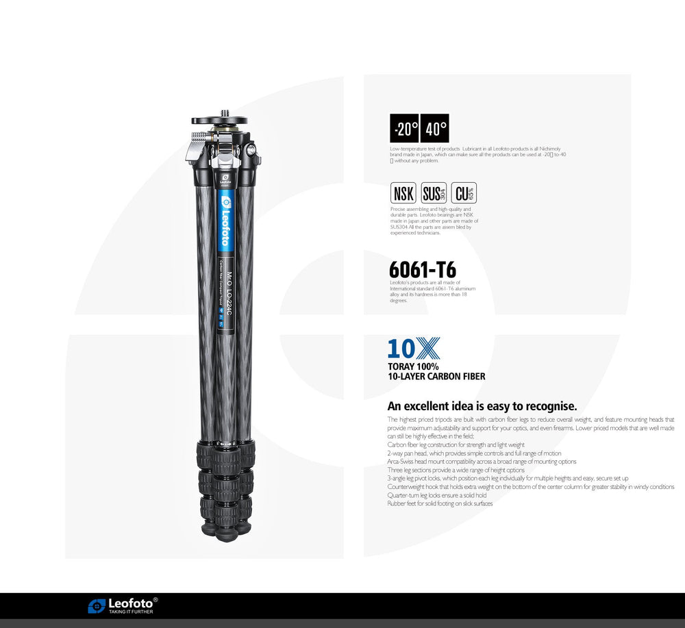 Leofoto LO-224C Tripod with Built-in Hollow Ball & Bag – Leofoto