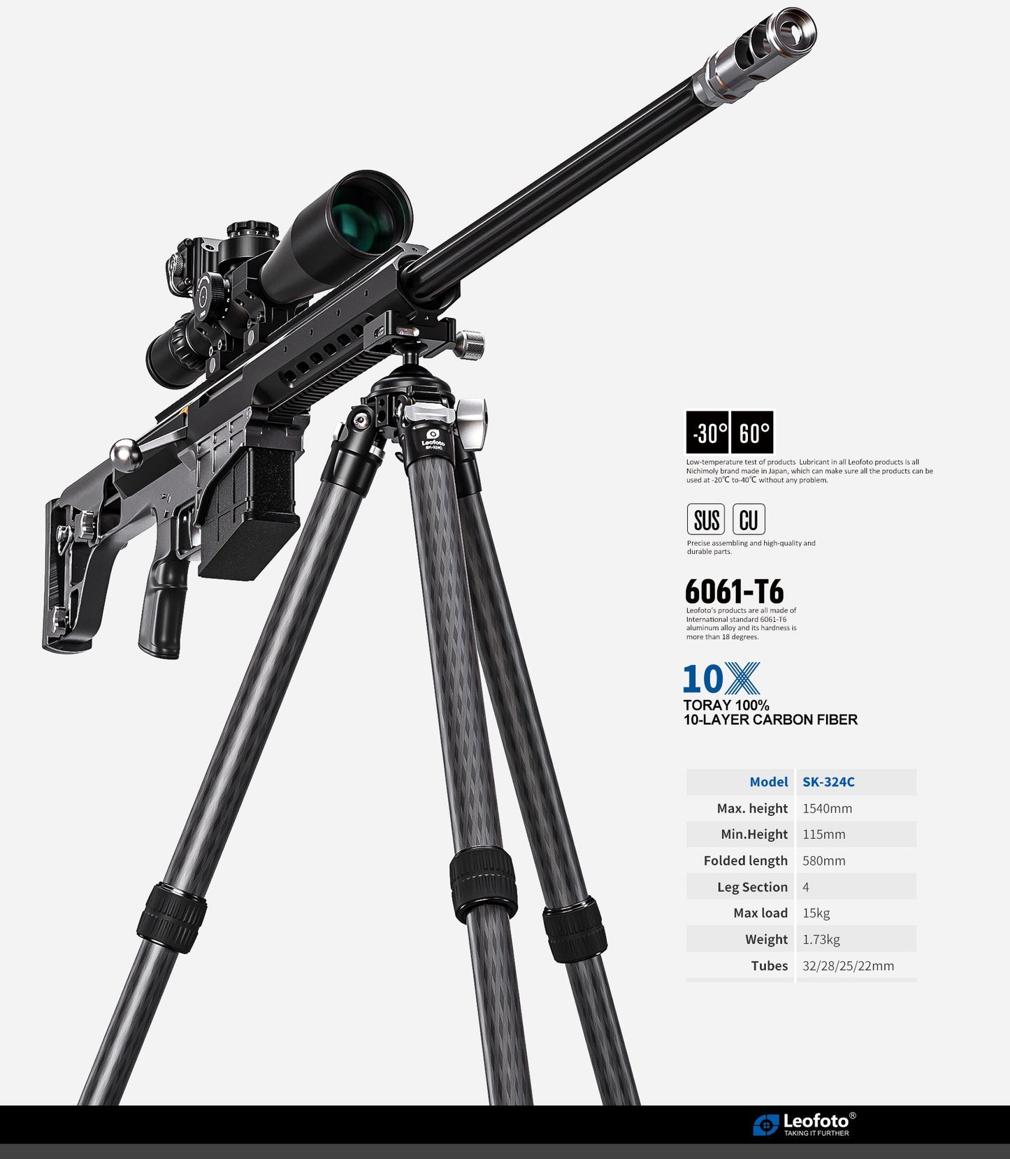 
                  
                    Leofoto SK-324C Rifle Tripod with Integrated Knob-Control Ballhead | Arca + Picatinny Compatible
                  
                