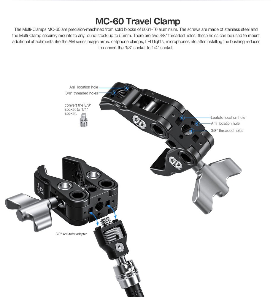 
                  
                    Leofoto AM-7 Magic Arm + MC-60 Clamp + GMC-01 Clamp Set for Kestrel Weather Meter
                  
                